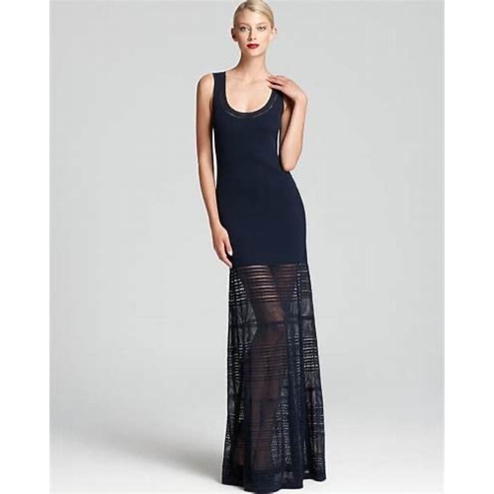 ZAC Zac Posen Black Ribbed Open Crochet Knit Sleeveless Maxi Dress Size XS